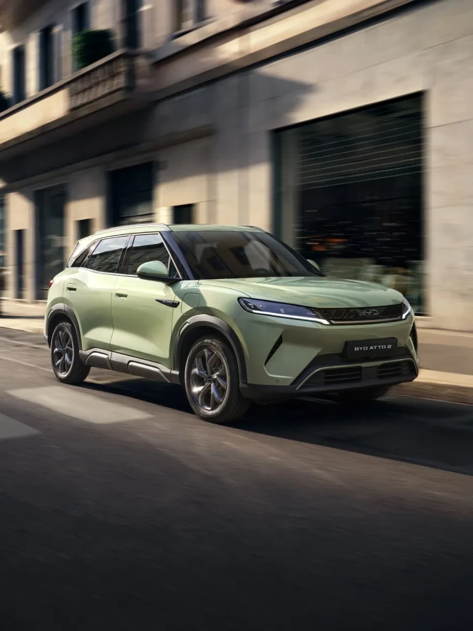 The BYD ATTO 2 compact SUV showing its spacious cabin profile designed for urban comfort and manoeuvrability