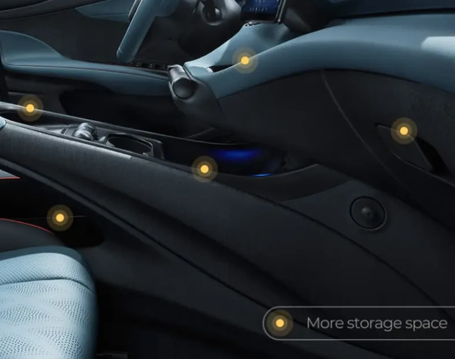 BYD DOLPHIN cabin showing various interior storage compartments and large door pockets